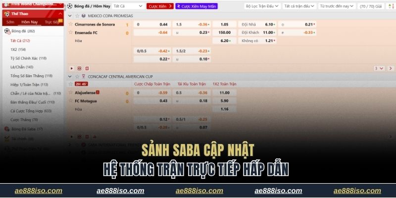 Sảnh Saba cập nhật hệ thống trận trực tiếp hấp dẫn